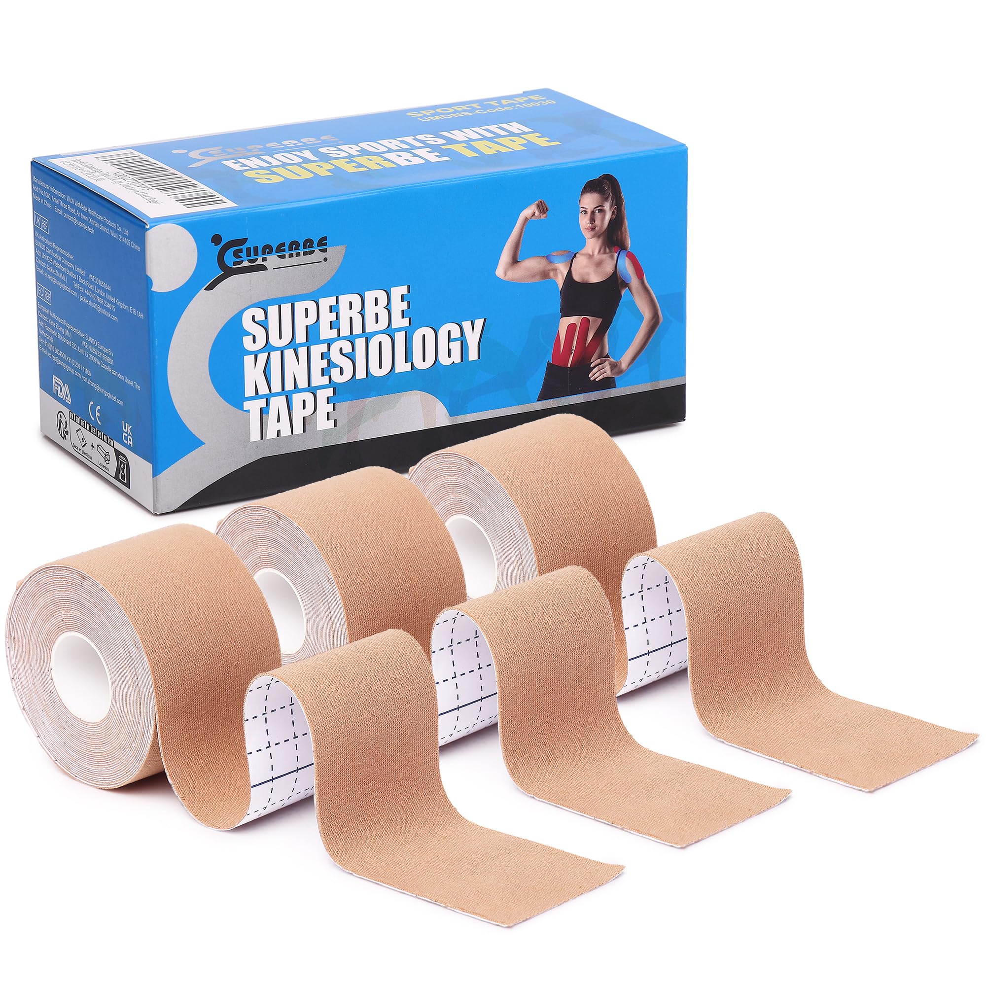 Kinesiology Tape, K Sports Tape Beige Kinesthetic Tape for Knee Shoulder Ankle Elbow, 2 Inch x 16.5 feet (Beige, 3 rolls)