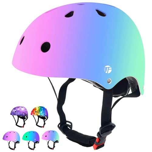 JeeFree Adjustable Gradient Color Skateboard Helmet for 3-5-8-14+Ages【Toddler Kids Youth Adult】 Girls Boys Woman.Bike Helmet for Multi-Sports Cycling Bicycle Scooter Inline Roller Skate Rollerblading