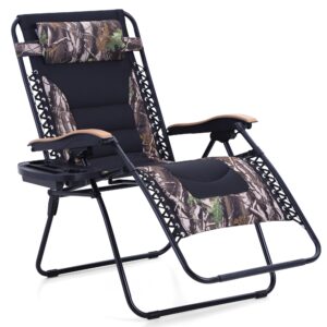 phi villa xxl oversized padded zero gravity chair, foldable patio recliner, 30" wide seat anti gravity lounger with cup holder, support 400 lbs (camouflage)