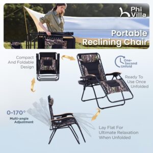 PHI VILLA XXL Oversized Padded Zero Gravity Chair, Foldable Patio Recliner, 30" Wide Seat Anti Gravity Lounger with Cup Holder, Support 400 LBS (Camouflage)