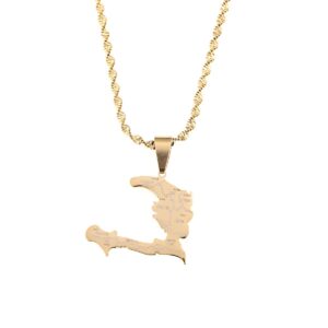 Haiti Country Map with State Name Pendant Necklace Ayiti Jewelry Gifts Map of Haiti (Gold Color)