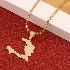 Haiti Country Map with State Name Pendant Necklace Ayiti Jewelry Gifts Map of Haiti (Gold Color)