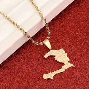 Haiti Country Map with State Name Pendant Necklace Ayiti Jewelry Gifts Map of Haiti (Gold Color)