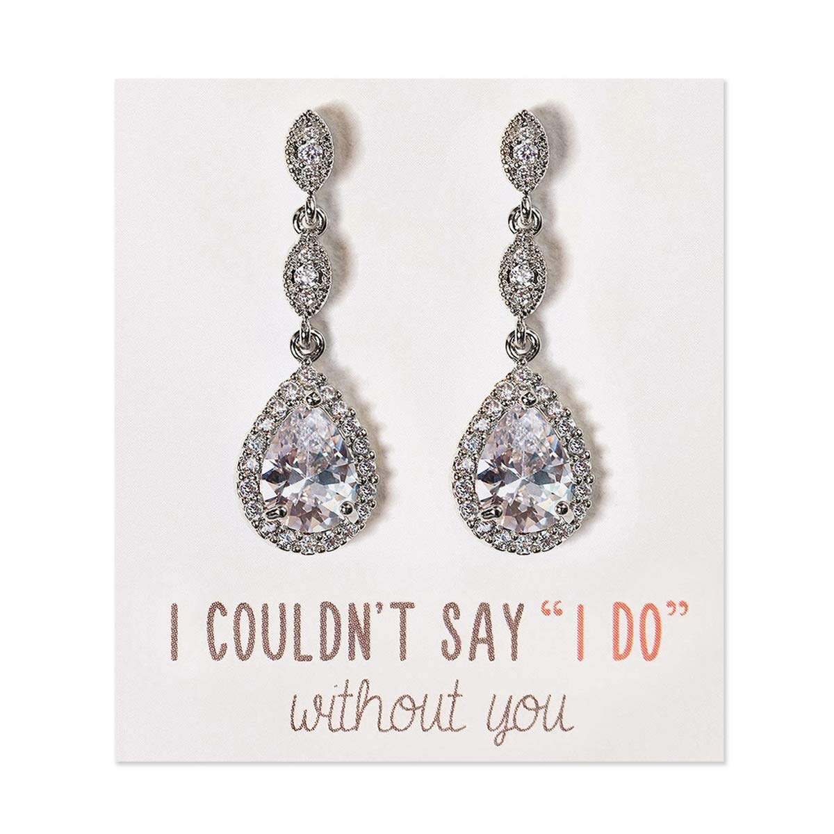 A+O Bridesmaid Gift, Teardrop Cubic Zirconia Crystal Earrings in Silver