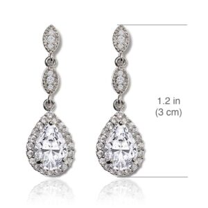 A+O Bridesmaid Gift, Teardrop Cubic Zirconia Crystal Earrings in Silver