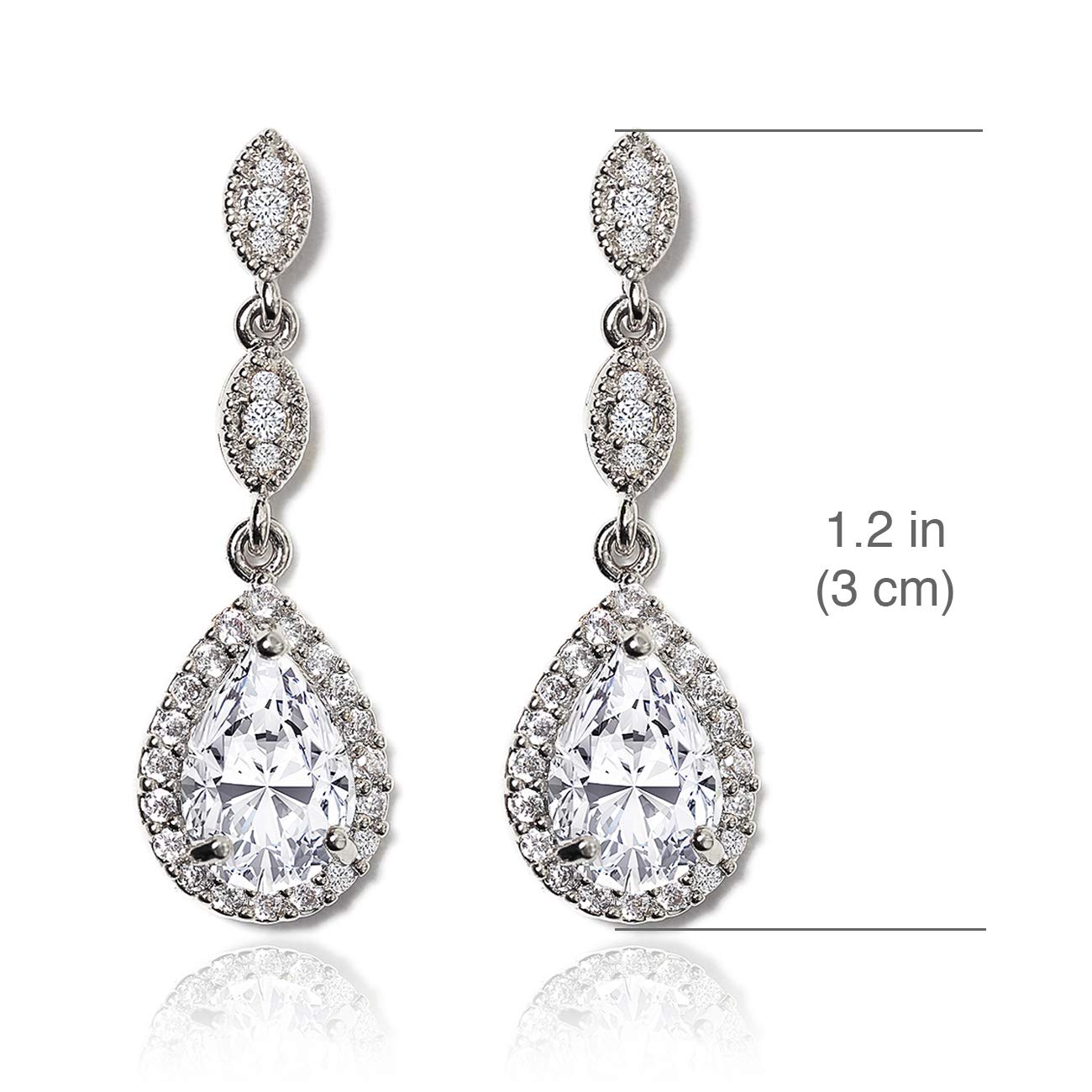 A+O Bridesmaid Gift, Teardrop Cubic Zirconia Crystal Earrings in Silver