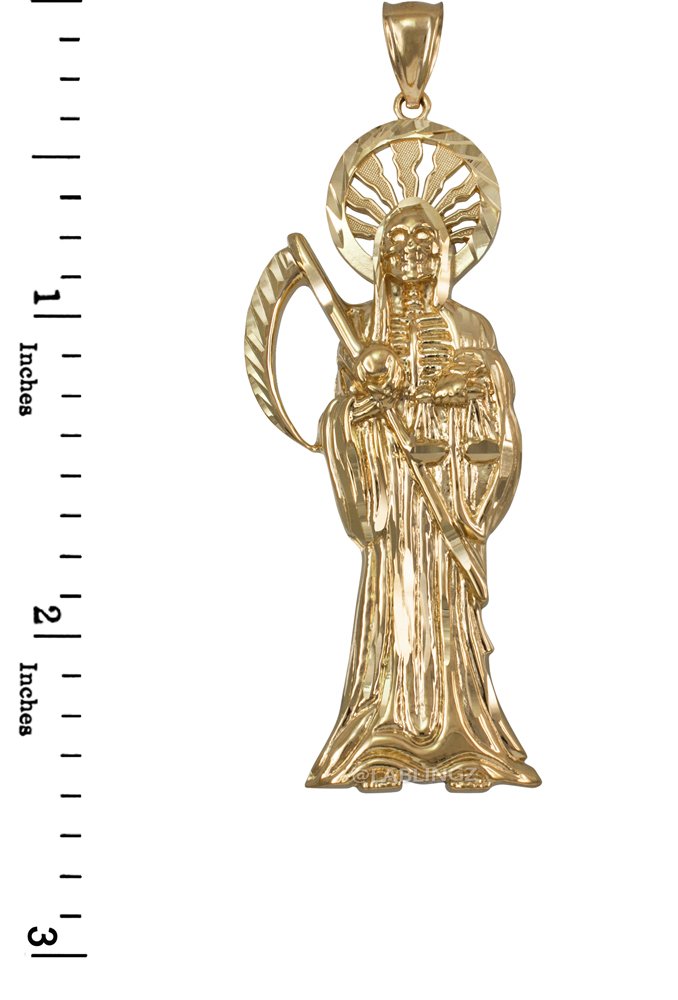 LA BLINGZ 14K Yellow Gold Santa Muerte DC Pendant