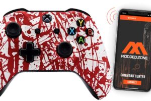 moddedzone custom modded wireless controller for xbox one s/x and pc - with unique smart mods - best for first person shooter games - handcrafted by experts in usa with unique design - blood splatter