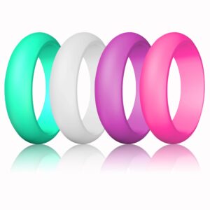 Silicone Wedding Ring for Women, LUNIQI Thin and Stackable Durable Rubber Safe Band for Love, Couple, Souvenir and Outdoor Active Exercise Style-10 Rings Pack