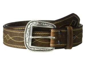 ariat men's wave and diamond stitch center belt, brown, 36