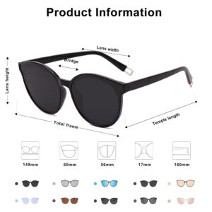 SOJOS Fashion Round Sunglasses for Women Men Oversized Vintage Shades SJ2057, Black/Grey