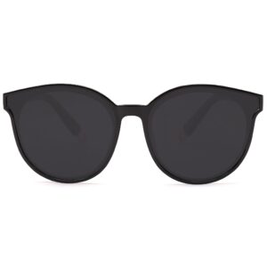 SOJOS Fashion Round Sunglasses for Women Men Oversized Vintage Shades SJ2057, Black/Grey