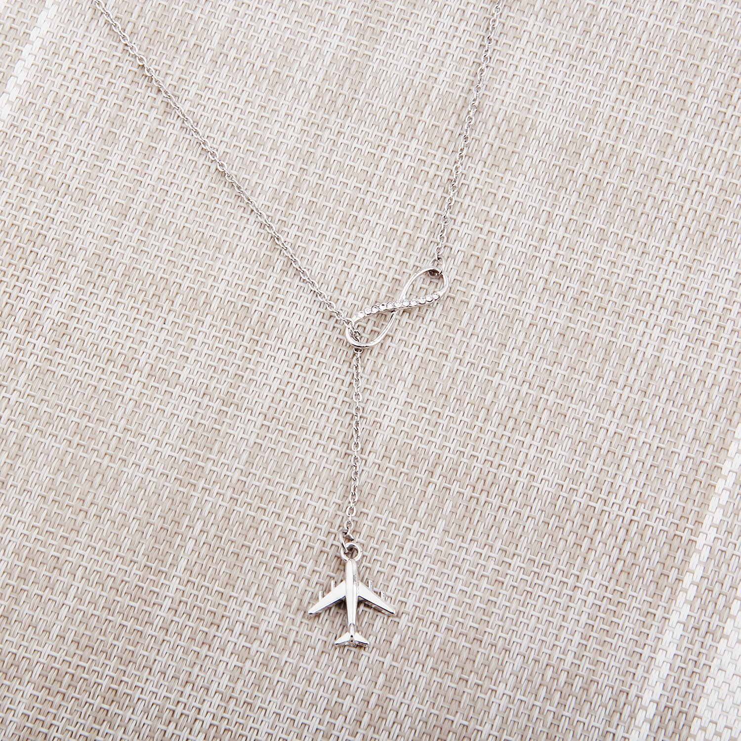 ENSIANTH Infinity and Airplane Lariat Y Necklace Jet Plane Jewelry for Stewardess Flight Attendant Traveler (Airplane Y Necklace)