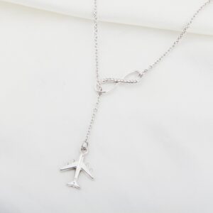 ENSIANTH Infinity and Airplane Lariat Y Necklace Jet Plane Jewelry for Stewardess Flight Attendant Traveler (Airplane Y Necklace)