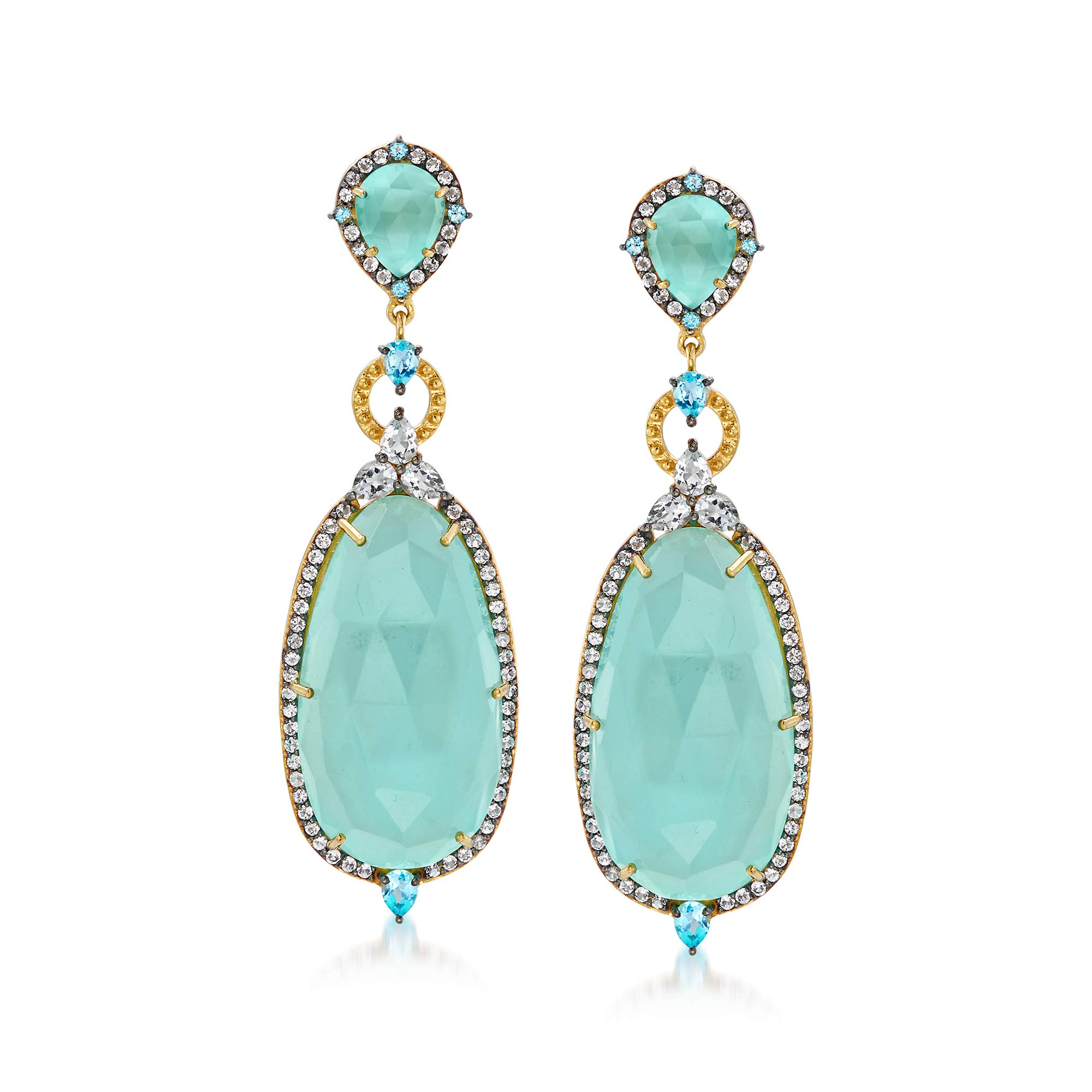 Ross-Simons Aqua Chalcedony and 2.60 ct. t.w. Blue and White Topaz Drop Earrings in 18kt Gold Over Sterling