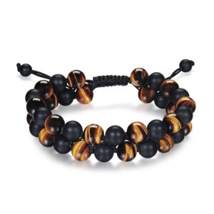 haskare tiger eye stone bracelet men women - natural energy stone essential oil lava rock black onyx tiger eye beads bracelet adjustable