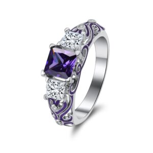 Ginger Lyne Collection Cherri Purple Princess Cut Engagement Wedding Band Bridal Set