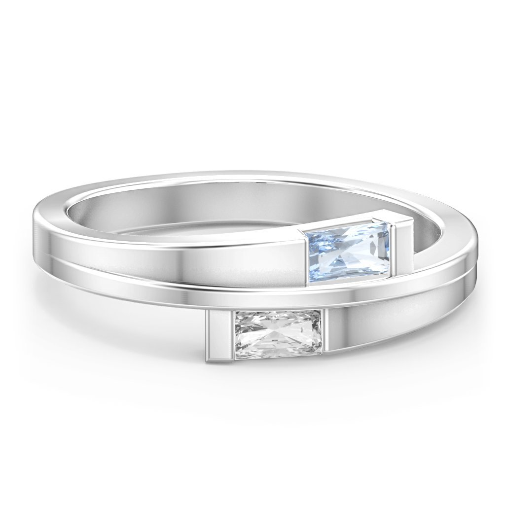 TSD 10K White Gold Double Baguette Bypass Birthstone Ring by JEWLR