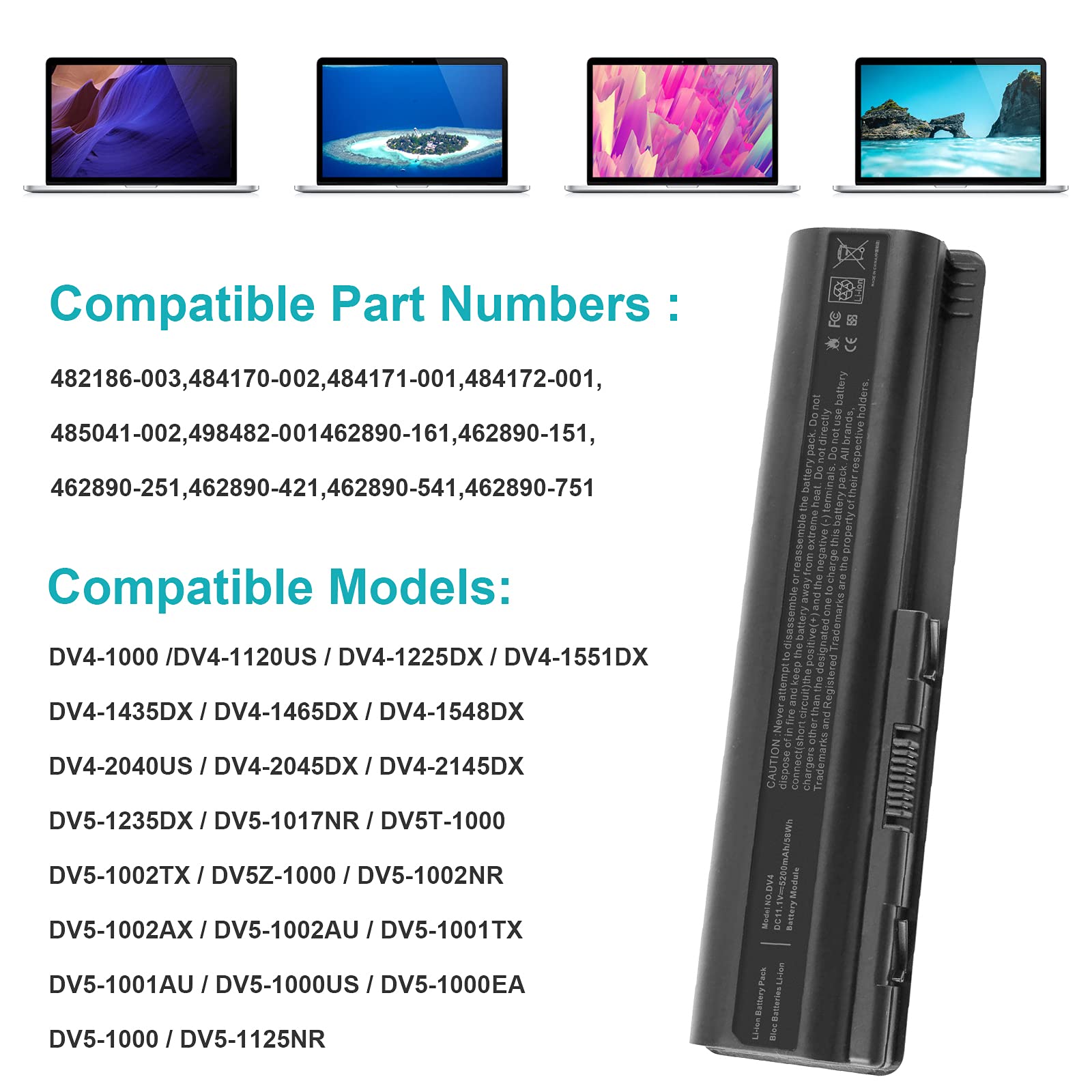 58Wh Laptop Battery for HP DV4 DV5 DV6 G50 G60 G60T-200 CTO G61 G70 HDX X16 HDX X16T Premium HDX16 HSTNN-LB72 HSTNN-LB73 HSTNN-UB72 HSTNN-CB73 HSTNN-DB72 HSTNN-DB73 HSTNN-IB72 HSTNN-IB73 dm1-2000