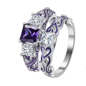 ginger lyne collection cherri purple princess cut engagement wedding band bridal set size 8