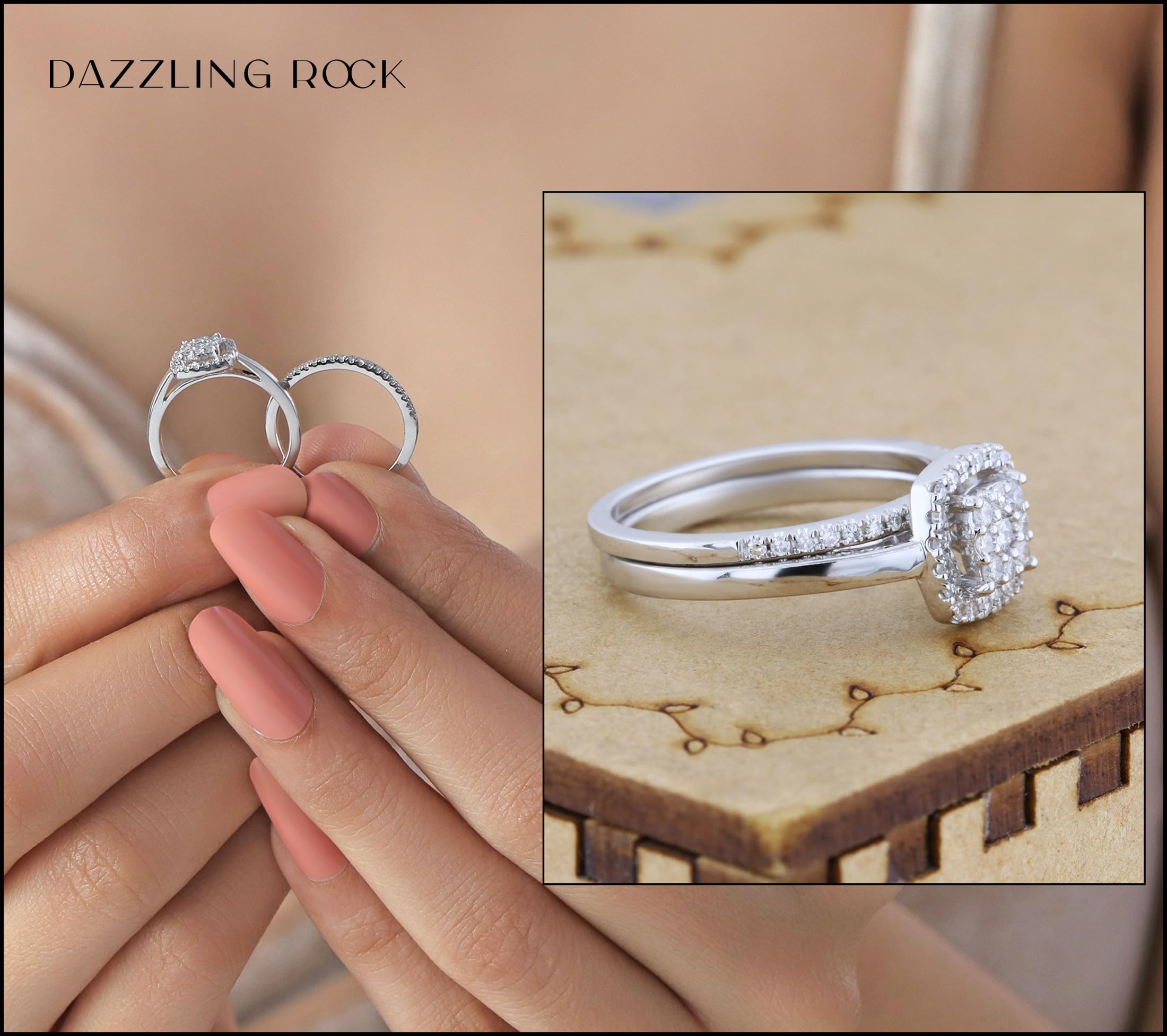 Dazzlingrock Collection 0.30 Carat Round White Diamond Square Cluster Wedding Ring Set for Her in 10K White Gold Size 7