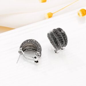 Mytys Two Tone Earrings for Women Gold and Silver Rose Gold Crossover Half Hoop Statement Designer Stud Earrings (marcasite black)