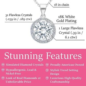 Cate & Chloe Sophia 18k White Gold Plated Circle Halo Pendant Necklace - Silver Halo Necklace w/Solitaire Round Cut Cubic Zirconia Diamond Cluster - Wedding Anniversary