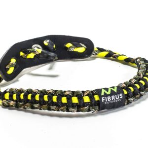 Fibrus Outdoors Bow Wrist Sling 550 Paracord - Survival Hunting Shooting - Durable Leather with Grommet (Multiple Color Options) (Hi Viz Yellow Camo Black)