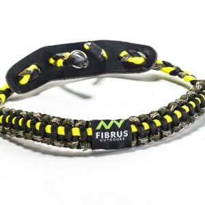 Fibrus Outdoors Bow Wrist Sling 550 Paracord - Survival Hunting Shooting - Durable Leather with Grommet (Multiple Color Options) (Hi Viz Yellow Camo Black)