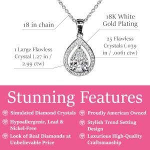 Cate & Chloe Isabel 18k White Gold Plated Pendant Necklace | Silver Halo CZ Necklace for Women | Teardrop Pendant with Cubic Zirconia Crystals, Fashion Jewelry for Women, Gift For Her