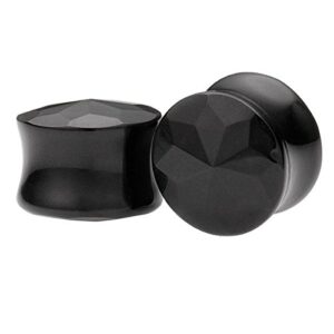 Black Glass Cut Diamond Organic Double-sided Flare Gauges/plugs/Tunnels 2 Piece (1 Pair) (0G (8MM)) (B/6/2/79)