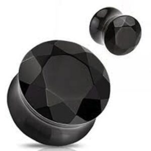 black glass cut diamond organic double-sided flare gauges/plugs/tunnels 2 piece (1 pair) (0g (8mm)) (b/6/2/79)