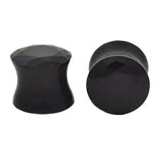 Black Glass Cut Diamond Organic Double-sided Flare Gauges/plugs/Tunnels 2 Piece (1 Pair) (0G (8MM)) (B/6/2/79)