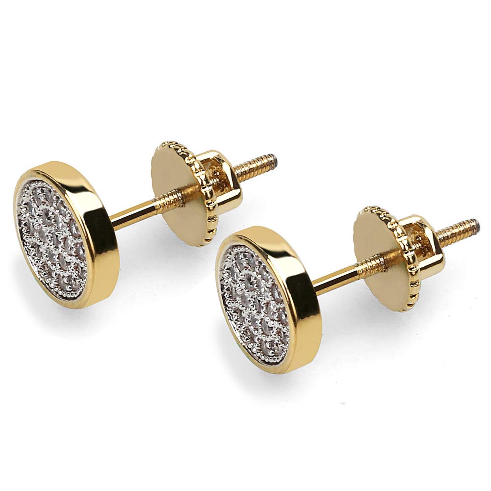 TOPGRILLZ Gold Srew On Diamond Stud Earrings 5A+ Cubic Zirconia 14K Gold Cluster Round Screw Back Earrings Hypoallergenic For Men Women Aretes De Hombre-Thin Round Silver