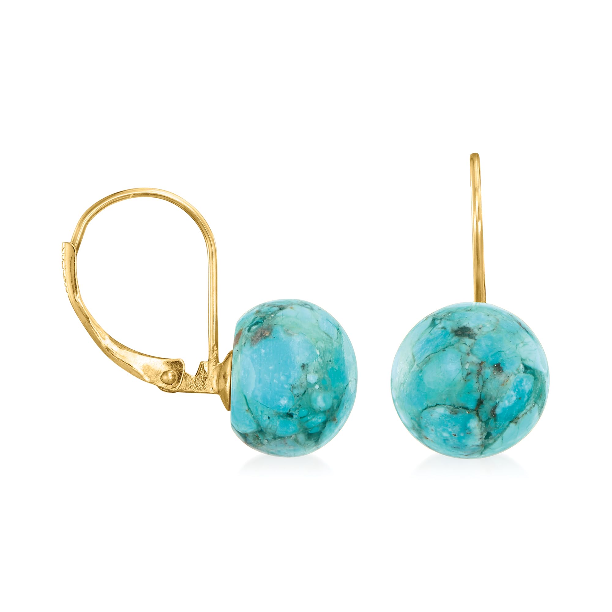 Ross-Simons Button Turquoise Drop Earrings in 14kt Yellow Gold