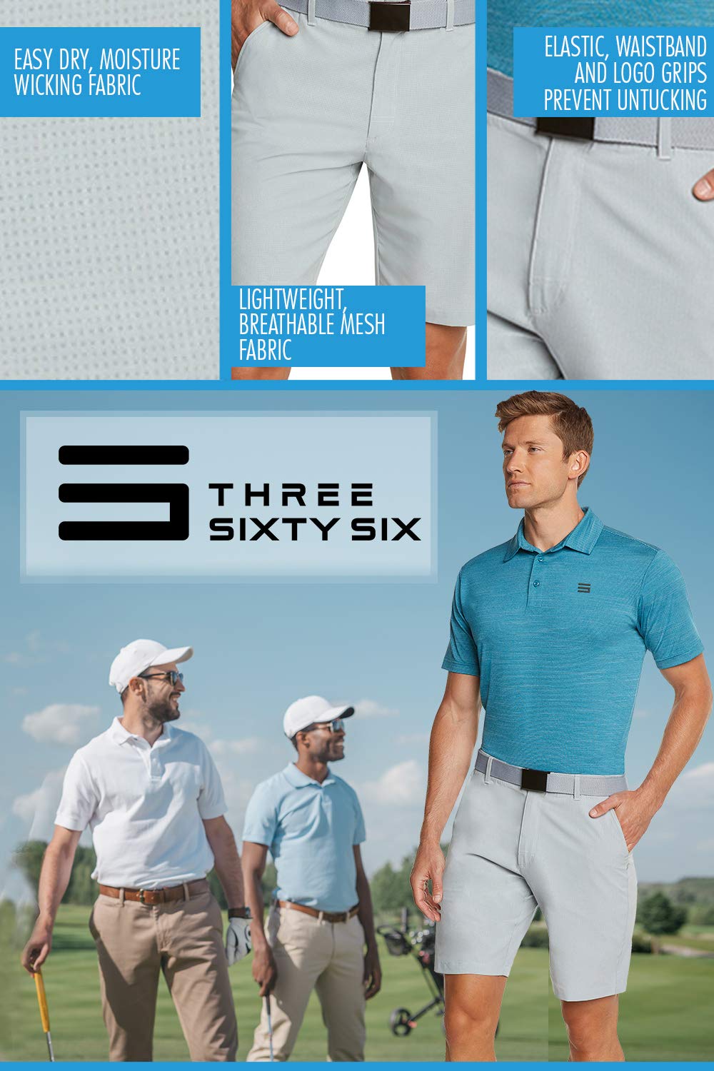 Three Sixty Six Mens Dry Fit Golf Shorts 10 in Inseam - Quick Dry Casual Chinos w/Elastic Waist