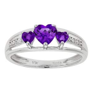 metro jewelry .60 ct triple heart purple amethyst .018 cttw diamond 10k white gold ring size 9