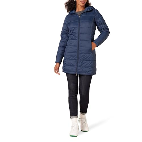 Amazon Essentials Women's Lightweight Water-Resistant Hooded Puffer Coat (Available in Plus Size), Navy, Large