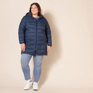 Amazon Essentials Women's Lightweight Water-Resistant Hooded Puffer Coat (Available in Plus Size), Navy, Large