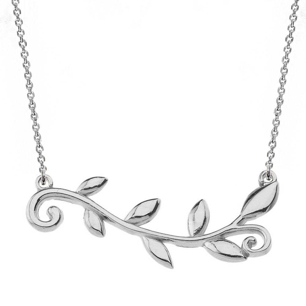 Women's Sterling Silver High Polish Horizontal Olive Branch Necklace, 18"