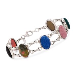 ross-simons multi-gemstone scarab bracelet in sterling silver. 7 inches