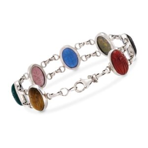 Ross-Simons Multi-Gemstone Scarab Bracelet in Sterling Silver. 7 inches