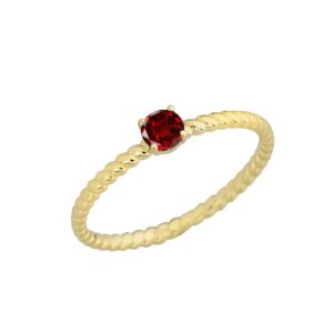 Dainty 10k Yellow Gold Stackable Garnet Solitaire Rope Engagement/Promise Ring (Size 8)