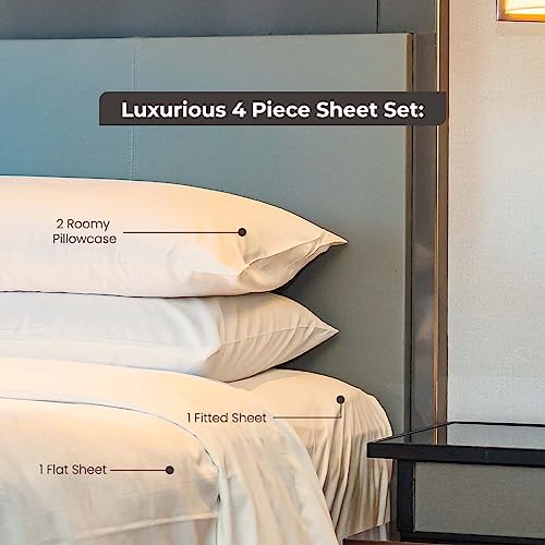 1000 Thread Count 100% Egyptian Cotton Sheets Set King Size Ivory Bed Sheet 4 Piece bed sheet Sets Long Staple 16 Inches Deep Pocket All Season Bedding Super Soft Breathable Sateen Finish