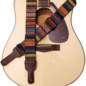 music first original design, 2 inch width (5cm), classic country style yarn-dyed fabric & genuine leather guitar strap electric guitar strap