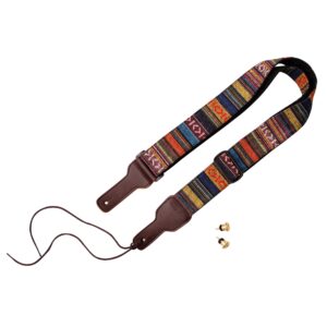 MUSIC FIRST Original Design, 2 inch width (5cm), Classic Country Style Yarn-dyed fabric & Genuine Leather Guitar Strap Electric Guitar strap