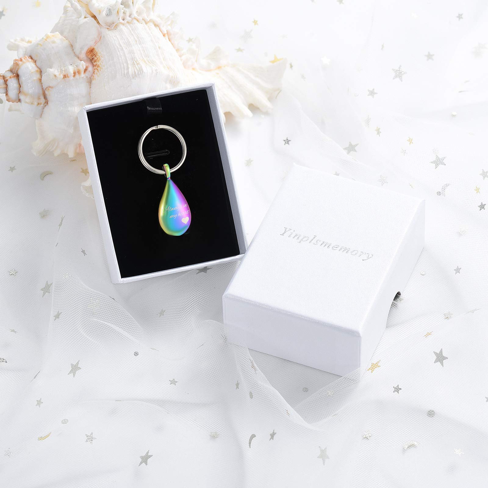 Yinplsmemory Cremation Keychain for Ashes Holder Memorial Keepsake Teardrop Locket Keychain Urn for Human/Pet Ashes (Rainbow)