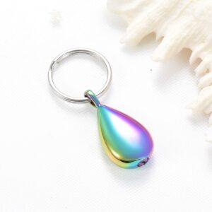 Yinplsmemory Cremation Keychain for Ashes Holder Memorial Keepsake Teardrop Locket Keychain Urn for Human/Pet Ashes (Rainbow)