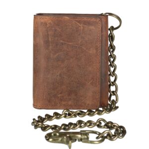 ctm® men's crazy horse leather rfid trifold chain wallet, brown