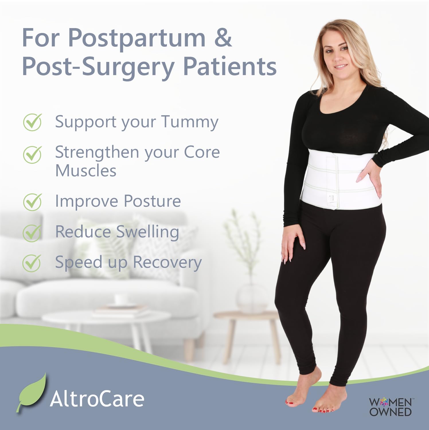 AltroCare Postpartum & Post Surgery Abdominal Binder. Support Recovery after C-Section, Natural Birth, Hysterectomy, Hernia. 3 Panel design, Size L/XL (45" to 60").